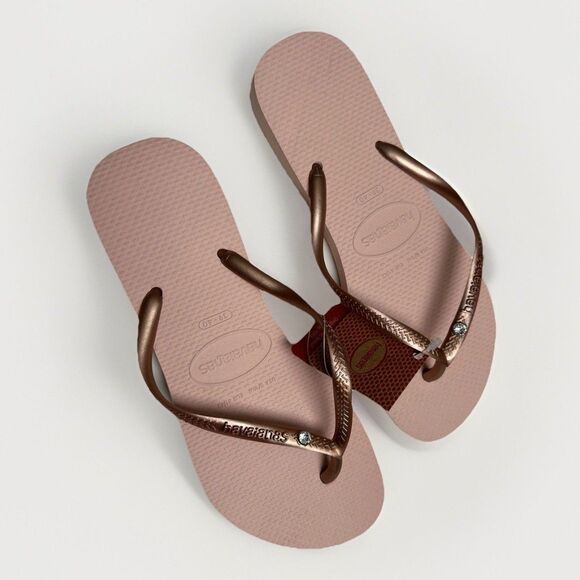 Havaianas Shoes - Havaianas Brazilian Flip Flops Sz 9/10 Eur 39-40 Rose Gold Crystal